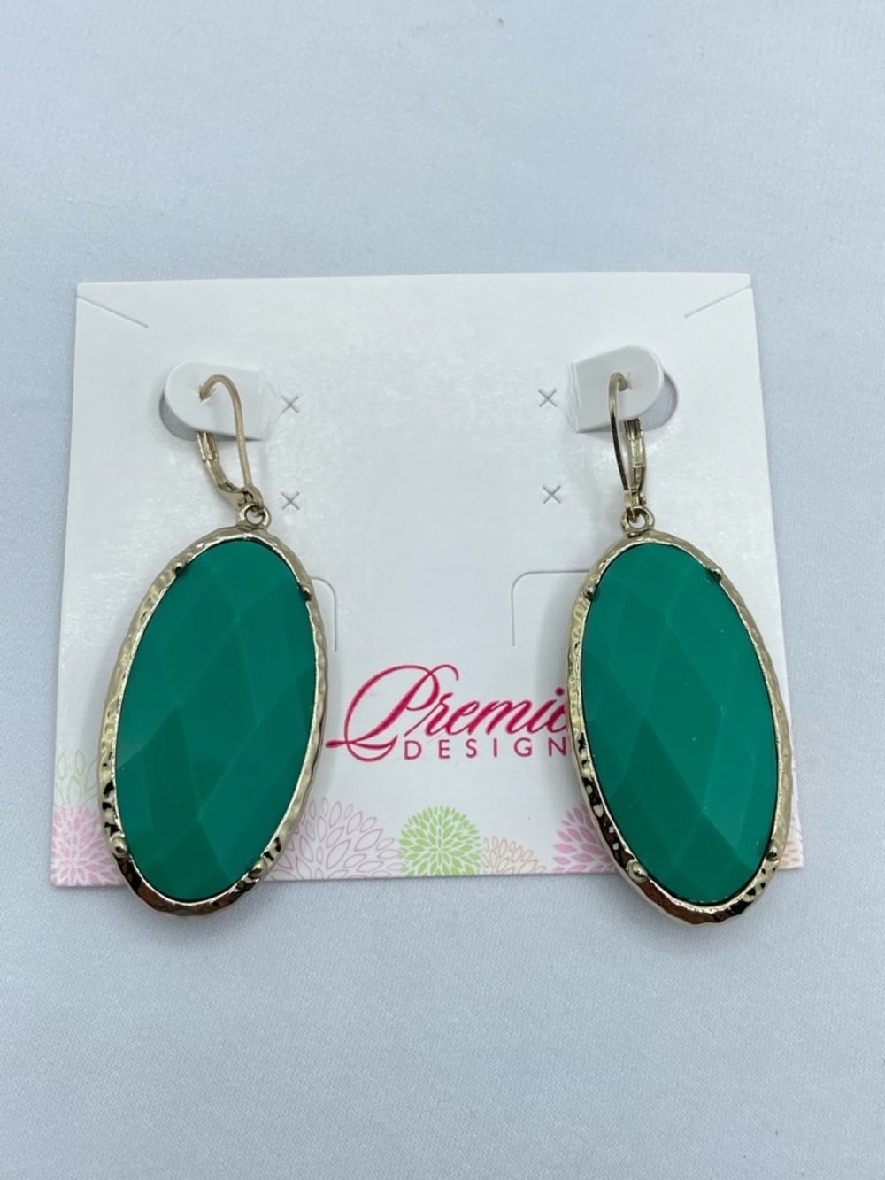 Gold Tone Double Sided Acrylic Oval Drop Earrings Bold Statement Reversible